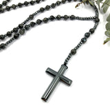 Großer Rosenkranz, zum Umhängen, Rosenkranzkette, Gebetskette, Dekorosenkranz, Rosenkranz zur Dekoration, Wandrosenkranz, zum aufhängen an der Wand, dunkel, schwarz, Edelstein-Rosenkranz,, Geschenk für Pfarrer, Bischof, geknüpft, Rosenkranzkette zum Umhängen, opluent, Hingucker, Hämatit, Onyx