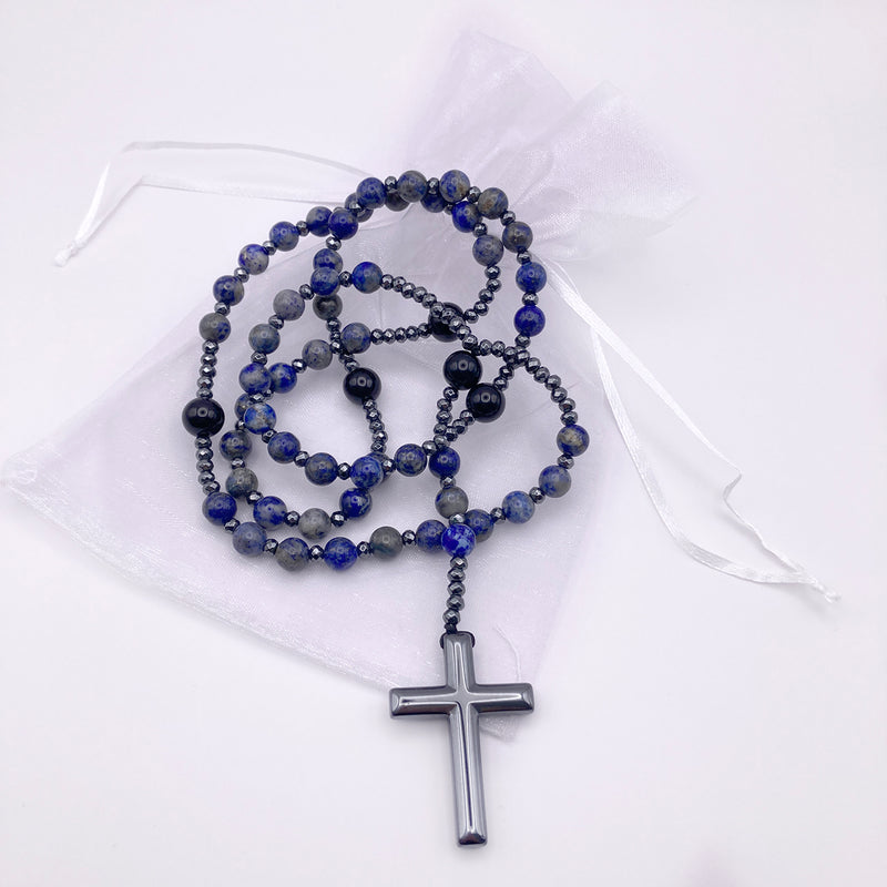 Großer Rosenkranz, Edelstein-Lapislazuli, geknüpft