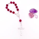 Edelsteinrosenkranz Kurzer Rosenkranz aus Silber mit Edelsteinperlen roter Amethyst Mädchen Geschenk Kommunion Erstkommunion Firmung Konfirmation Zehnerrosenkranz  Edelstein violett lila himbeer rosa rot Silberrosenkranz Rosenkranz Silber