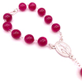 Edelsteinrosenkranz Kurzer Rosenkranz aus Silber mit Edelsteinperlen roter Amethyst Mädchen Geschenk Kommunion Erstkommunion Firmung Konfirmation Zehnerrosenkranz  Edelstein violett lila himbeer rosa rot Silberrosenkranz Rosenkranz Silber