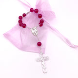 Edelsteinrosenkranz Kurzer Rosenkranz aus Silber mit Edelsteinperlen roter Amethyst Mädchen Geschenk Kommunion Erstkommunion Firmung Konfirmation Zehnerrosenkranz  Edelstein violett lila himbeer rosa rot Silberrosenkranz Rosenkranz Silber