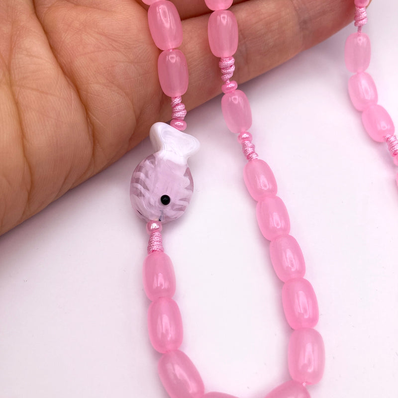 Design-Rosenkranz Unikat handgeknüpft geknüpft Porzellanperlen, Glasperlen Glasrosenkranz Individueller Rosenkranz für Frauen Mädchen Geschenk zur Firmung Erstkommunion Taufe Rosenkranz Geschenk Konfirmation Mädchen hellrosa rosa pink Kommunionsgeschenk Kommunionsrosenkranz Erstkommunion Geschenk Firmung Konifrmation Rosenkranzkette Fisch Fischperle