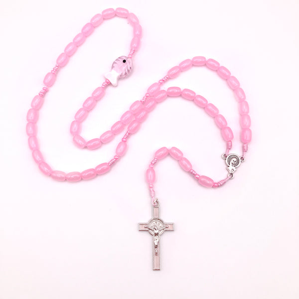 Design-Rosenkranz Unikat handgeknüpft geknüpft Porzellanperlen, Glasperlen Glasrosenkranz Individueller Rosenkranz für Frauen Mädchen Geschenk zur Firmung Erstkommunion Taufe Rosenkranz Geschenk Konfirmation Mädchen hellrosa rosa pink Kommunionsgeschenk Kommunionsrosenkranz Erstkommunion Geschenk Firmung Konifrmation Rosenkranzkette Fisch Fischperle