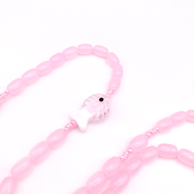 Design-Rosenkranz Unikat handgeknüpft geknüpft Porzellanperlen, Glasperlen Glasrosenkranz Individueller Rosenkranz für Frauen Mädchen Geschenk zur Firmung Erstkommunion Taufe Rosenkranz Geschenk Konfirmation Mädchen hellrosa rosa pink Kommunionsgeschenk Kommunionsrosenkranz Erstkommunion Geschenk Firmung Konifrmation Rosenkranzkette Fisch Fischperle