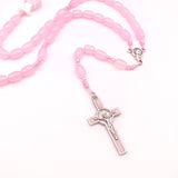 Design-Rosenkranz Unikat handgeknüpft geknüpft Porzellanperlen, Glasperlen Glasrosenkranz Individueller Rosenkranz für Frauen Mädchen Geschenk zur Firmung Erstkommunion Taufe Rosenkranz Geschenk Konfirmation Mädchen hellrosa rosa pink Kommunionsgeschenk Kommunionsrosenkranz Erstkommunion Geschenk Firmung Konifrmation Rosenkranzkette Fisch Fischperle