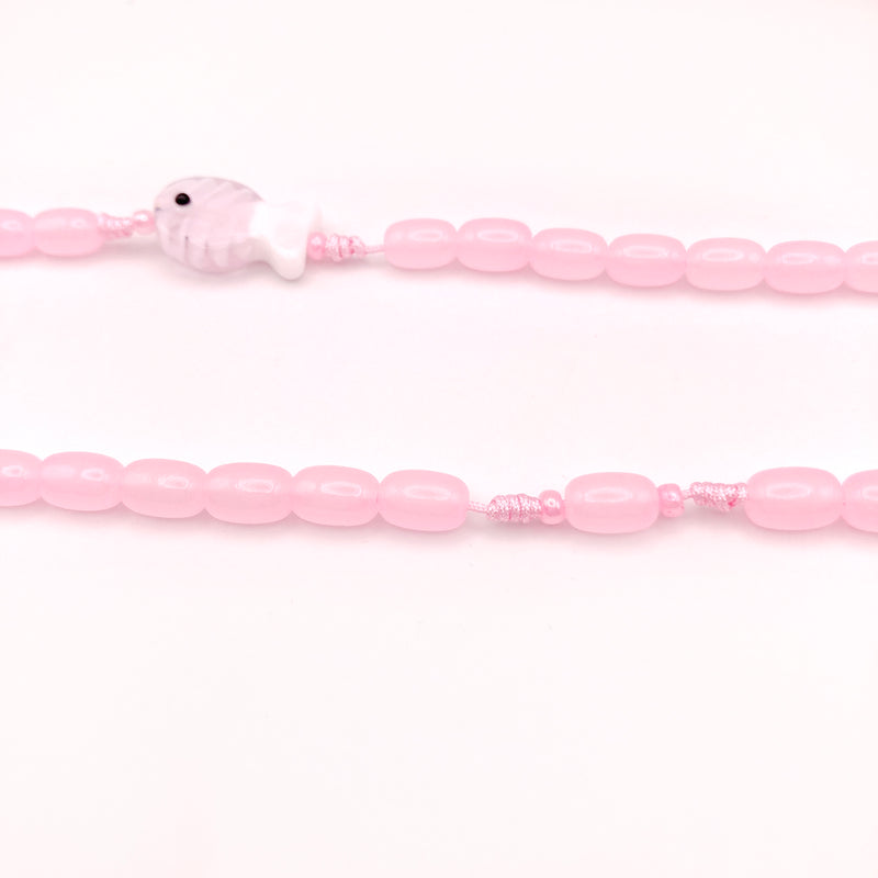 Design-Rosenkranz Unikat handgeknüpft geknüpft Porzellanperlen, Glasperlen Glasrosenkranz Individueller Rosenkranz für Frauen Mädchen Geschenk zur Firmung Erstkommunion Taufe Rosenkranz Geschenk Konfirmation Mädchen hellrosa rosa pink Kommunionsgeschenk Kommunionsrosenkranz Erstkommunion Geschenk Firmung Konifrmation Rosenkranzkette Fisch Fischperle