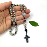 Design Unikat Rosenkranz schwarz weiß heiliger Geist gepunktet Edelsteinperlen Edelstein Dalmatiner Jaspis Geschenk Pfarrer Bischof weihrosenkranz geweiht geschenk konfirmation Junge geschenk firmung Bub Mann männerrosenkranz 