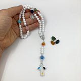 Rosenkranz weiss Kinder Edelstein Taufe weiß Achat bunt Kommunionsrosenkranz Taufrosenkranz neutral geschlechtsneutral geschenk kommunion Mädchen Junge Erstkommunion bub firmung konfirmation