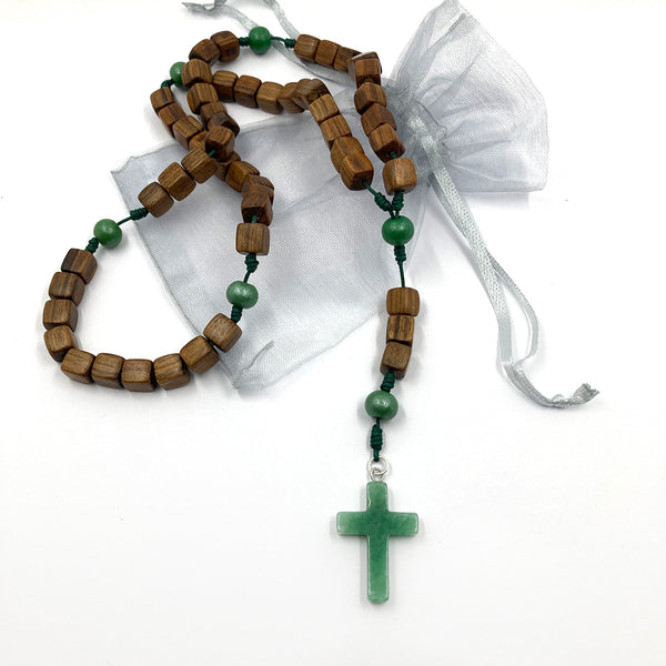Design-Rosenkranz, Unikat, besonderer Kommunionsrosenkranz, individuell, handgeknüpft, geknüpft, Individueller Rosenkranz für Frauen, Mädchen, Männer, Jungen, Geschenk zur Firmung, Erstkommunion, Taufe,  Rosenkranz grün, braun, Holzrosenkrnaz, Autorosenkranz, Geschenk Konfirmation, Birnenholz, Aventurin Kreuz