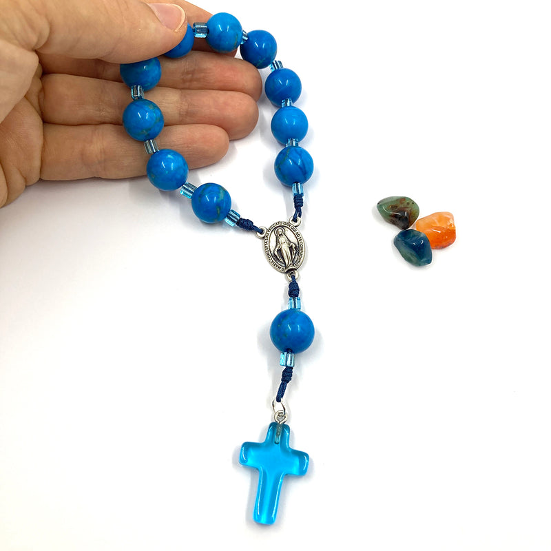 Design-Unikat: Rosenkranz Edelsteinperlen türkis