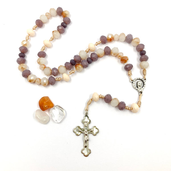 Design-Unikat: Rosenkranz, Glasschliffperlen, Lila/Bernstein