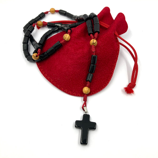 Design-Rosenkranz, Unikat, besonderer Rosenkranz für Jungen, Pfarrer, Bischof, zum Umhängen, Konfirmation, Firmung, individuell, handgeknüpft, geknüpft,, Individueller Rosenkranz für Frauen, Mädchen, Jungen, Männer, Geschenk zur Firmung, Rosenkranzkette schwarz rot, Holz, Geschenk Konfirmation Jungen, 