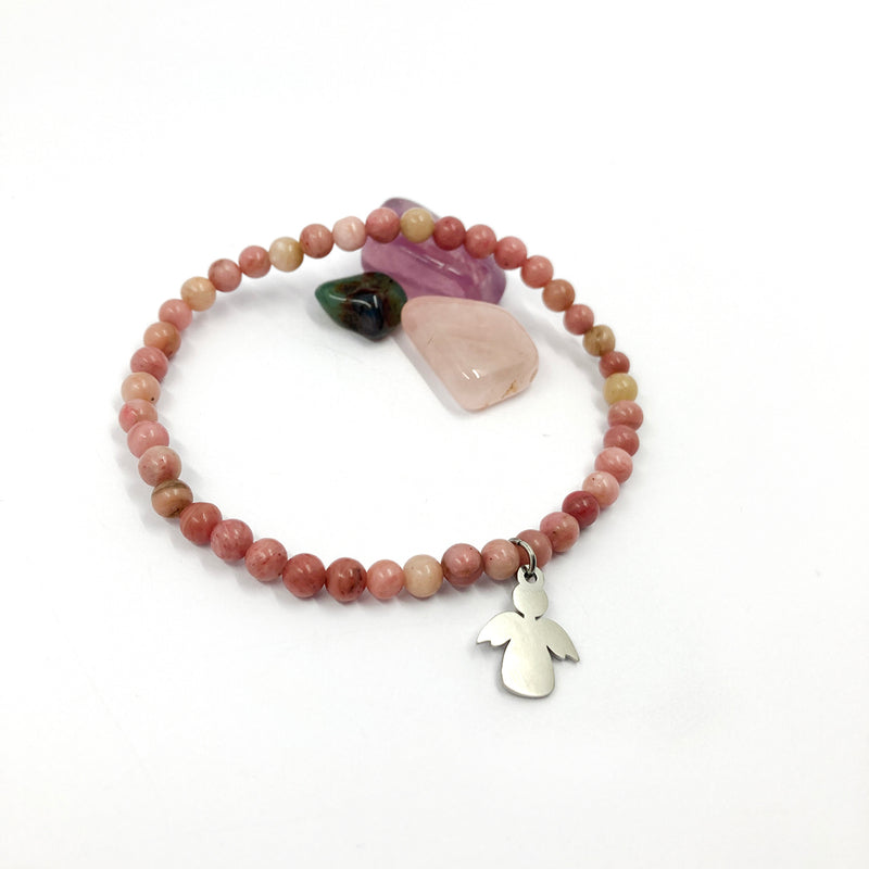 Armband Engelanhänger rosa, Edelsteinarmband Geschenk Mädchen Kommunion, Geschenk für Mädchen Konfirmation, Geschenk Firmung Mädchen, Schmuck Kommunion rosa, Schmuck Firmung Mädchen Geschenk, Schmuck Konfirmation Mädchen Geschenk