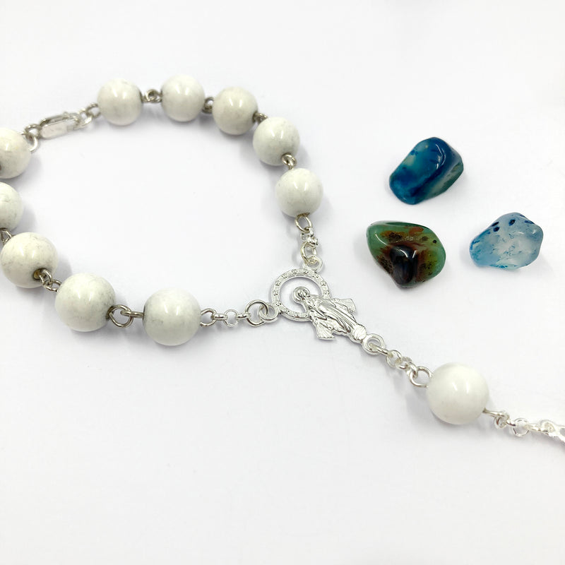 Sterlingsilber Rosenkranz weiß, Weißer Rosenkranz kurz, Zehnerrosenkranz weiß, Geschenk Rosenkranz weiß zur Erstkommunion, Rosenkranz weiss zur Kommunion, Geschenk für Jungen Taufe, Geschenk Mädchen Taufe, Taufrosenkranz, Kommunionsrosenkranz weiß, KOmmunionsgeschenk, Geschenk Kommunion für Jungs