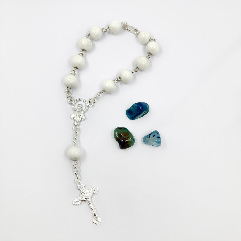 Sterlingsilber Rosenkranz weiß, Weißer Rosenkranz kurz, Zehnerrosenkranz weiß, Geschenk Rosenkranz weiß zur Erstkommunion, Rosenkranz weiss zur Kommunion, Geschenk für Jungen Taufe, Geschenk Mädchen Taufe, Taufrosenkranz, Kommunionsrosenkranz weiß, KOmmunionsgeschenk, Geschenk Kommunion für Jungs