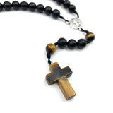 Rosenkranz schwarz Onyx Holz Ebenholz Tigerauge Kreuz Zwischenperlen Geschenk Pfarrer Priester Priesterweihe Junge Mann Opa Kommunion ERstkommunion Firmung Konfirmation schwarzer Autorosenkranz heiliger Benedikt Benediktus