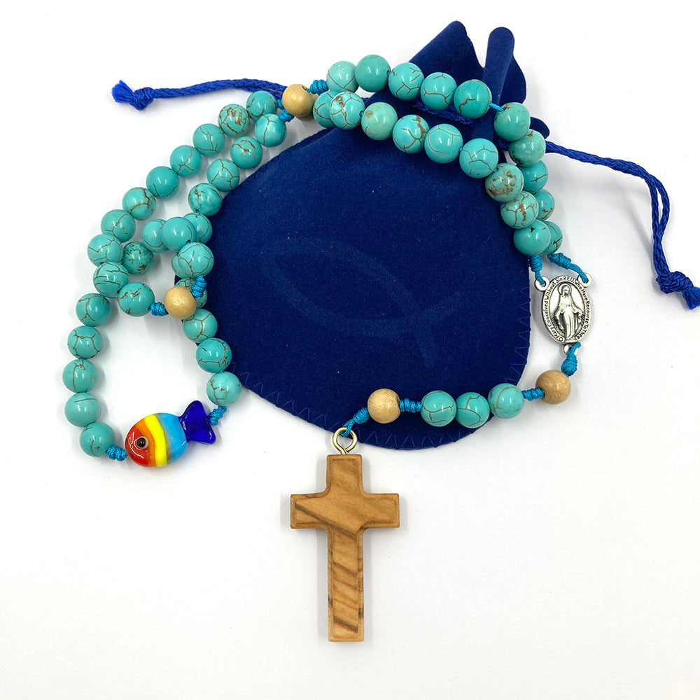 Schöner Design-Rosenkranz, Türkis + Fischperle » rosenkranz-shop