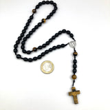 Rosenkranz schwarz Onyx Holz Ebenholz Tigerauge Kreuz Zwischenperlen Geschenk Pfarrer Priester Priesterweihe Junge Mann Opa Kommunion ERstkommunion Firmung Konfirmation schwarzer Autorosenkranz heiliger Benedikt Benediktus