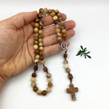 Handgefertigter Rosenkranz aus Bambus-Achat und Birnenholz braun beige Zwischenperlen Geschenk Pfarrer Priester Priesterweihe Junge Mann Opa Kommunion ERstkommunion Firmung Konfirmation