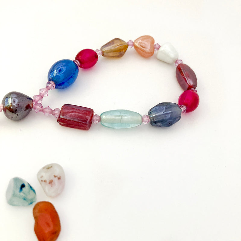 Design-Unikat: Kleiner Rosenkranz Glas-Perlen, Rosa/Bunt