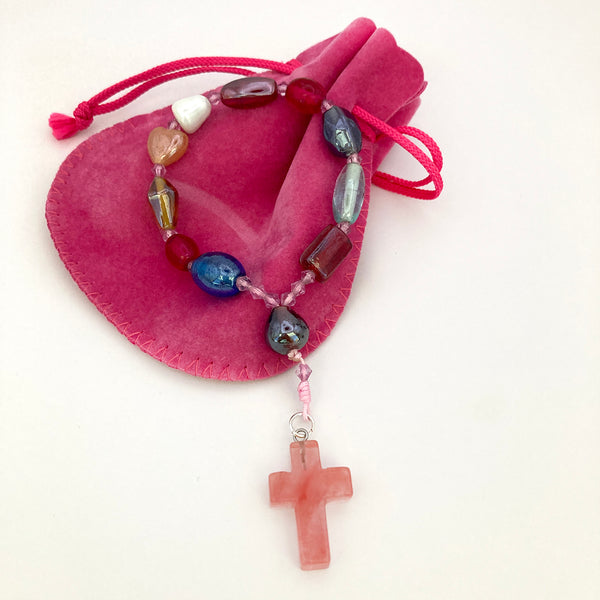 Design-Rosenkranz Unikat  besonderer Kommunionsrosenkranz  individuell personalisiert handgeknüpft  geknüpft Individueller Rosenkranz für Frauen Mädchen  Geschenk zur Firmung, Erstkommunion  Taufe  Rosenkranz Geschenk Konfirmation Mädchen  lila, violett bunt Glasperlen taufrosenkranz Mädchen rosa pink  rot