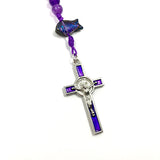 Design Rosenkranz Unikat individuell geknüpft handgeknüpft Edelstein Edelsteinrosenkranz Perlen lila violett Amethyst Edelsteinkreuz Geschenk Mädchen Konfirmation Firmung Erstkommunion Kommunion Fisch Fischperlen Zwischenperlen 6 mm Autorosenkranz Rosenkranz Jugendweihe Katholisch christlich 