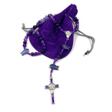 Design Rosenkranz Unikat individuell geknüpft handgeknüpft Edelstein Edelsteinrosenkranz Perlen lila violett Amethyst Edelsteinkreuz Geschenk Mädchen Konfirmation Firmung Erstkommunion Kommunion Fisch Fischperlen Zwischenperlen 6 mm Autorosenkranz Rosenkranz Jugendweihe Katholisch christlich 