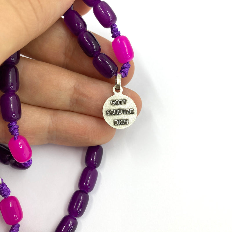 Design-Rosenkranz Unikat handgeknüpft geknüpft Porzellanperlen, Glasperlen Glasrosenkranz Individueller Rosenkranz für Frauen Mädchen Geschenk zur Firmung Erstkommunion Taufe Rosenkranz Geschenk Konfirmation Mädchen lila violett pink Kommunionsgeschenk Kommunionsrosenkranz Erstkommunion Geschenk Firmung Konifrmation Rosenkranzkette