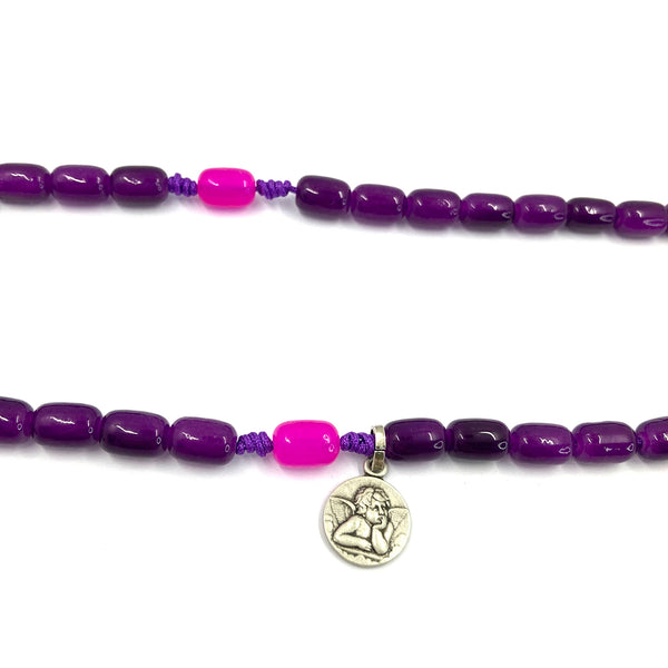 Design-Rosenkranz Unikat handgeknüpft geknüpft Porzellanperlen, Glasperlen Glasrosenkranz Individueller Rosenkranz für Frauen Mädchen Geschenk zur Firmung Erstkommunion Taufe Rosenkranz Geschenk Konfirmation Mädchen lila violett pink Kommunionsgeschenk Kommunionsrosenkranz Erstkommunion Geschenk Firmung Konifrmation Rosenkranzkette