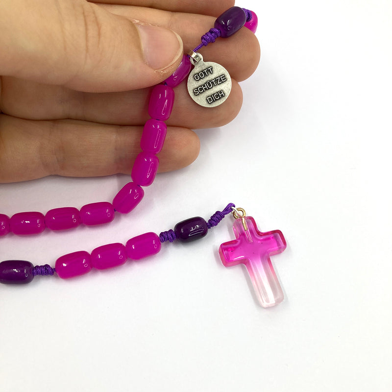 Design-Rosenkranz Unikat handgeknüpft geknüpft Porzellanperlen, Glasperlen Glasrosenkranz Individueller Rosenkranz für Frauen Mädchen Geschenk zur Firmung Erstkommunion Taufe Rosenkranz Geschenk Konfirmation Mädchen lila violett pink Kommunionsgeschenk Kommunionsrosenkranz Erstkommunion Geschenk Firmung Konifrmation Rosenkranzkette