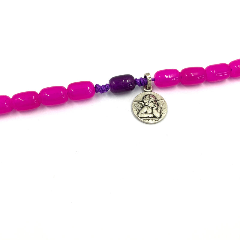 Design-Rosenkranz Unikat handgeknüpft geknüpft Porzellanperlen, Glasperlen Glasrosenkranz Individueller Rosenkranz für Frauen Mädchen Geschenk zur Firmung Erstkommunion Taufe Rosenkranz Geschenk Konfirmation Mädchen lila violett pink Kommunionsgeschenk Kommunionsrosenkranz Erstkommunion Geschenk Firmung Konifrmation Rosenkranzkette