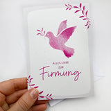 Schöne moderne Glückwunschkarte zur Firmung  für Mädchen pink rosa Firmkarte, hochwertig edel Taube Grußkarte
Taubensymbol christliches Symbol Taube