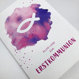 moderne Glückwunschkarte zur Kommunion Erstkommunion für Mädchen Fisch Fischmotiv pink rosa lila violett Kommunionskarte  Erstkommunionskarte Glückwünsche zur Kommunion christliches Motiv Fisch