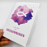 moderne Glückwunschkarte zur Kommunion Erstkommunion für Mädchen Fisch Fischmotiv pink rosa lila violett Kommunionskarte  Erstkommunionskarte Glückwünsche zur Kommunion christliches Motiv Fisch