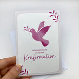 Glückwunschkarte Konfirmation, Taube, pink