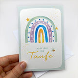 Glückwunschkarte zur Taufe Regenbogen modern bunt geschlechtsneutral neutral gelb grün Karte Taufgeschenk Mädchen Junge bub kindermotiv Geschenk Patenkind Taufpate Taufpatin