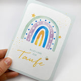 Glückwunschkarte zur Taufe Regenbogen modern bunt geschlechtsneutral neutral gelb grün Karte Taufgeschenk Mädchen Junge bub kindermotiv Geschenk Patenkind Taufpate Taufpatin