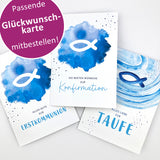 moderne Glückwunschkarte zur Kommunion Erstkommunion für Jungen und Mädchen Fisch Fischmotiv blau hellblau türkis Kommunionskarte  Erstkommunionskarte Glückwünsche zur Kommunion christliches Motiv für Bub Buben