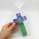 Taufgeschenk Kreuz Holzkreuz schönes Motiv blau grün Kind Sterne Mond Geschenk zur Taufe für Mädchen Jungen christliches katholisches Taufgeschenk Geschenk zur Geburt Kinderkreuz Wandkreuz 16 cm bunt Spruch du machst mich stark 