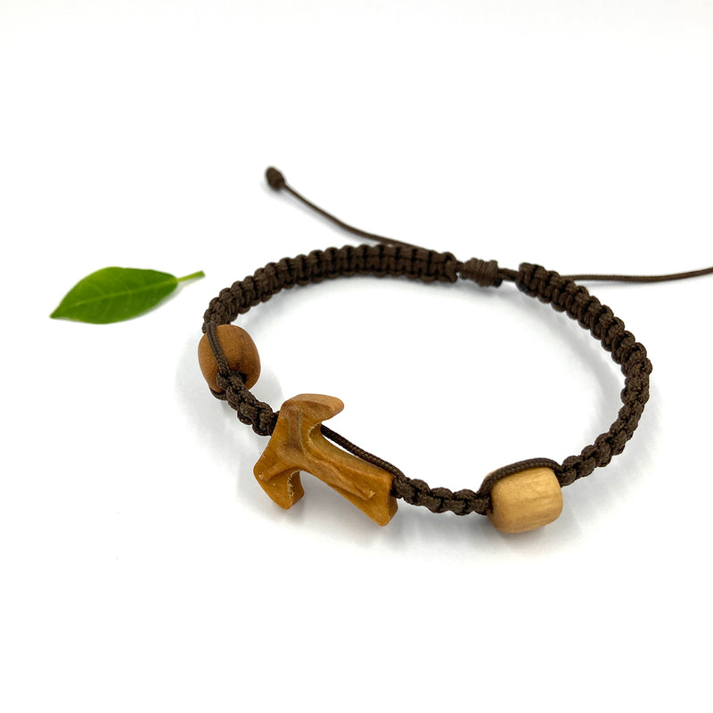 Armband, geknüpft, Tau-Kreuz aus Olivenholz, unisex