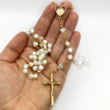 echt Perlmutt Rosenkranz weiß weiss Mittelstück Herz gold mit Herz Herzchen Zwischenperlen goldfarben Rosenkranzdose Dose für Rosenkranz kommunionsrosenkranz rosenkranzkette echt perlmut kommunionsgeschenk Erstkommunion Etui Aufbewahrung Rosenkranz Metalldose Schmuckdose Schmuckaufbewahrung Taufschmuck Geschenk Konfirmation Firmung KommunionErstkommunion Taufe Taufgeschenk für Mädchen katholisches 