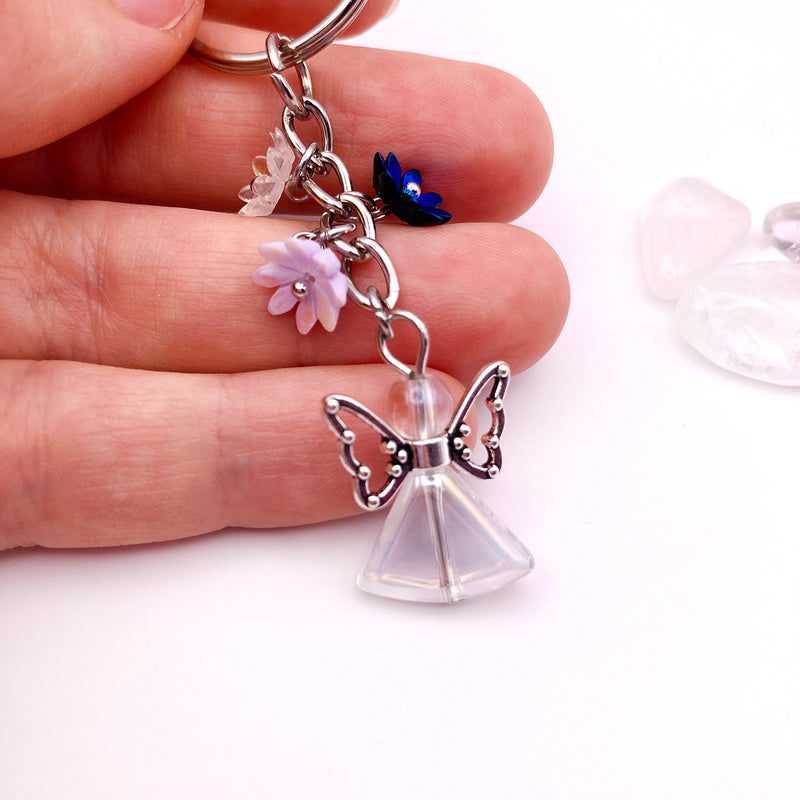 Schlüsselanhänger Engel, Engelsanhänger, Schutzengel, Schlüsselring mit Engel, Schutzengel, Herz, Herzanhänger Blumen für Mädchen rosa blau türkis orange kleines Weihnachtsgeschenk für Mädchen Kinder Frauen Mama Oma beste Freundin günstig billig