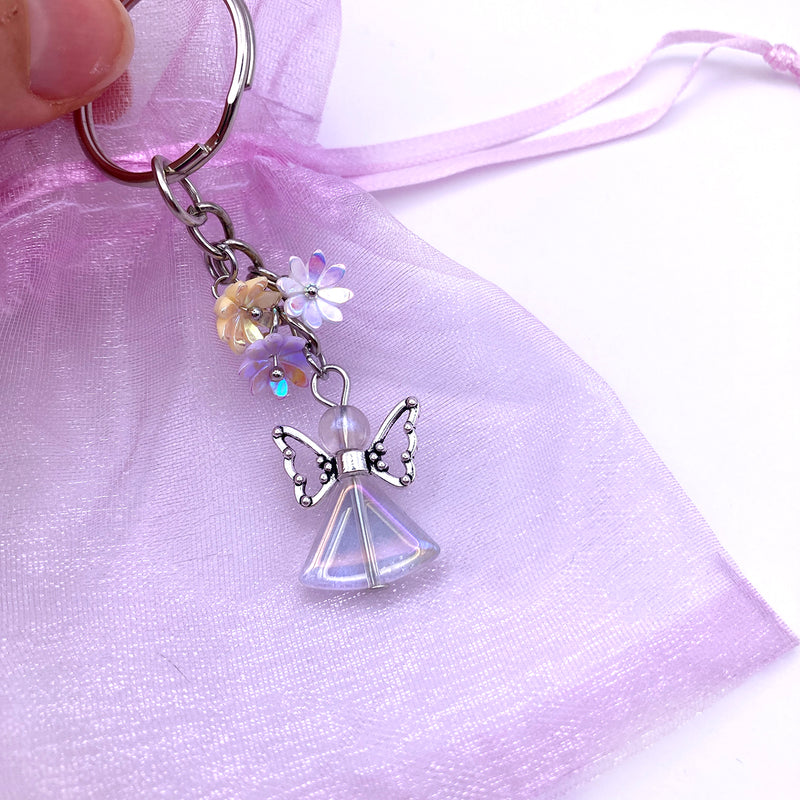 Schlüsselanhänger Engel, Engelsanhänger, Schutzengel, Schlüsselring mit Engel, Schutzengel, Herz, Herzanhänger Blumen für Mädchen rosa blau türkis orange kleines Weihnachtsgeschenk für Mädchen Kinder Frauen Mama Oma beste Freundin günstig billig