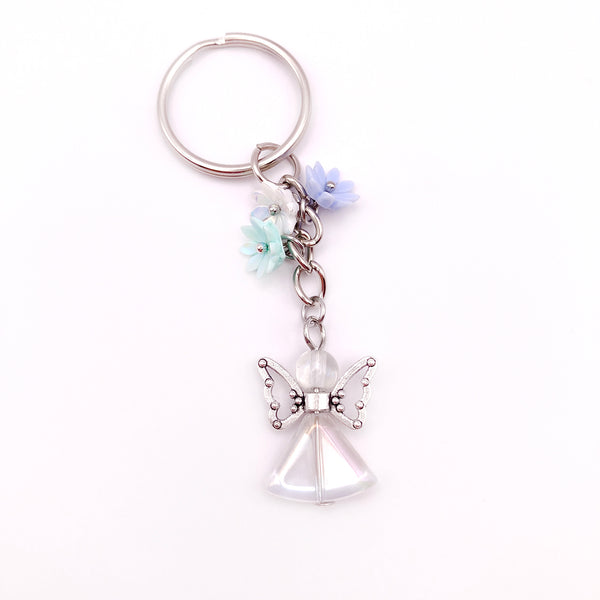 Schlüsselanhänger Engel, Engelsanhänger, Schutzengel, Schlüsselring mit Engel, Schutzengel, Herz, Herzanhänger Blumen für Mädchen rosa blau türkis orange kleines Weihnachtsgeschenk für Mädchen Kinder Frauen Mama Oma beste Freundin günstig billig