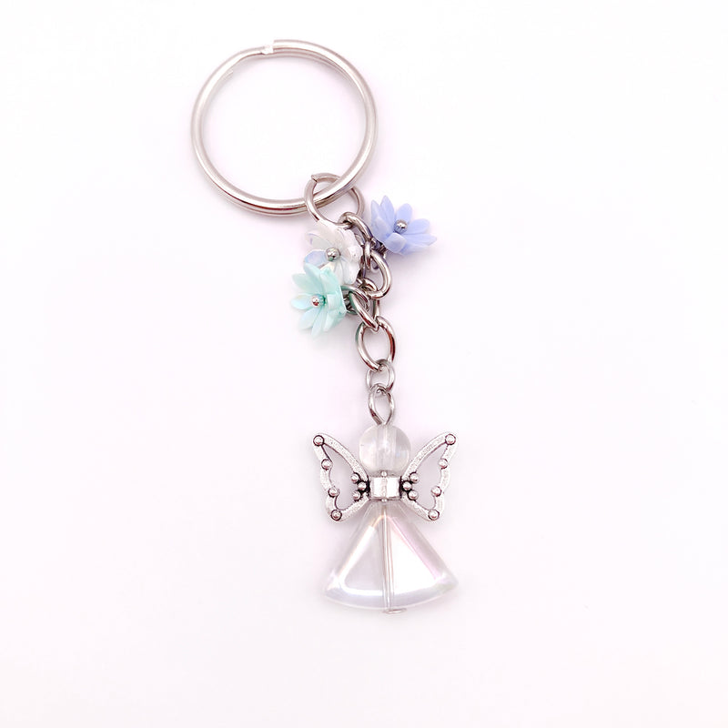 Schlüsselanhänger Engel, Engelsanhänger, Schutzengel, Schlüsselring mit Engel, Schutzengel, Herz, Herzanhänger Blumen für Mädchen rosa blau türkis orange kleines Weihnachtsgeschenk für Mädchen Kinder Frauen Mama Oma beste Freundin günstig billig