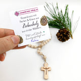 Zirbenholz Rosenkranz Zirbe Nonnen Goldenstein Klosterschwestern Salzburg drei schwestern Zirbe Zirbenholzperlen handgemachter Rosenkranz Österreich handgefertogt handgeknüpft Spende Rosenkranz kaufen Österreich