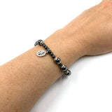 Armband, Männerarmband, Armband für Jungen zur Konfirmation, christliches Armband, Geschenk für Papa, Opa, Mann, schwarz, Armschmuck, Jugendweihe, weites Armband mit Edelsteinperlen, Hämatitperlen, Hämatit , Blutstein